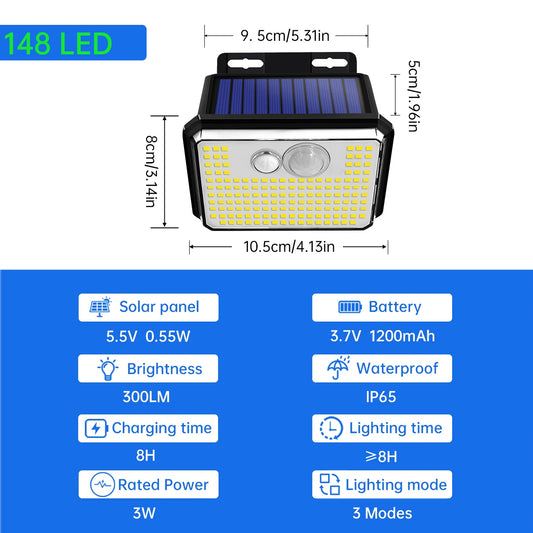 LunarBlend Solar Motion Sensor Light – 148 LED Waterproof Outdoor Security Lamp (IP65)