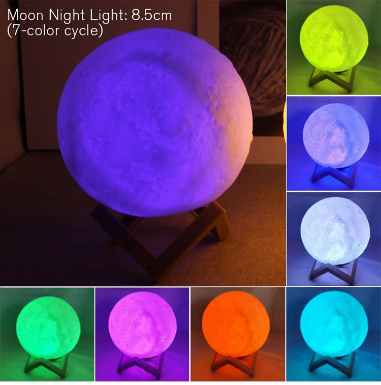 LunarBlend 3D Moon Lamp – 16-Color Touch & Remote LED Night Light