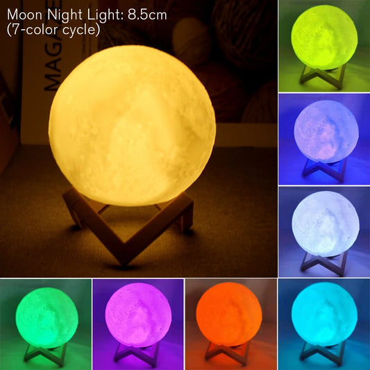 LunarBlend 3D Moon Lamp – 16-Color Touch & Remote LED Night Light