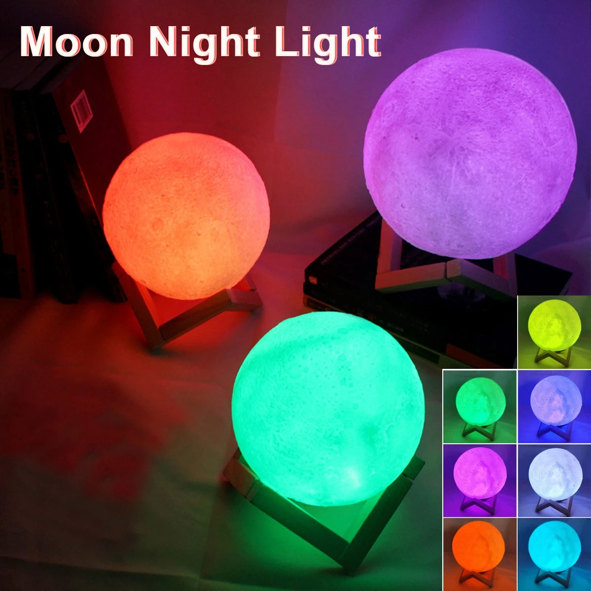 LunarBlend 3D Moon Lamp – 16-Color Touch & Remote LED Night Light
